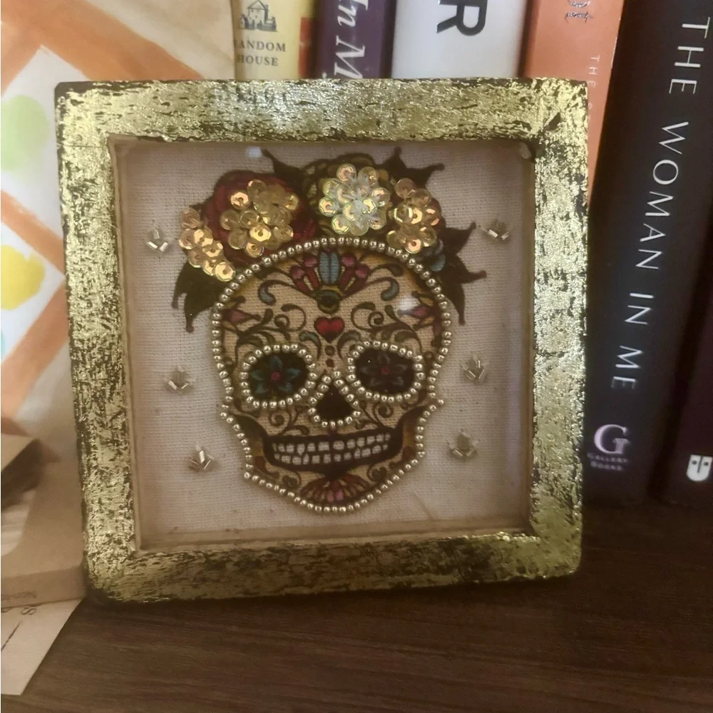 Beaded Sugar Skull Day of the Dead coaster tray wall decor Set